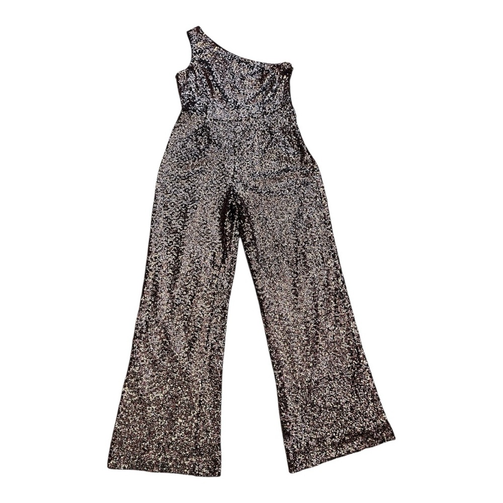 Antonio Melani New with Tag One-Shoulder Gold and Black Sequins Jumpsuit - Picture 2 of 6